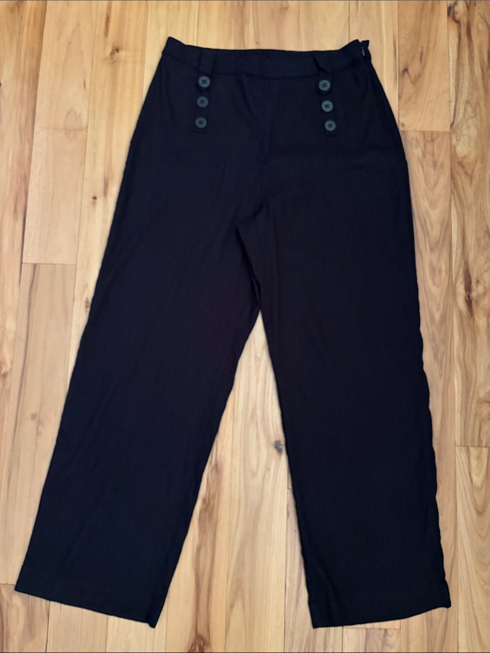 H by HALSTON | Black Linen Blend High Rise Chic Sailor Pants Wide Leg | Size 12